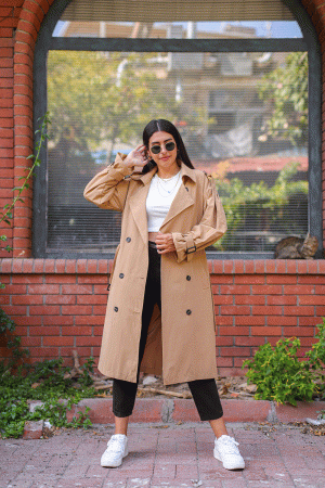 Mink Watermelon Sleeve Lined Trench Coat