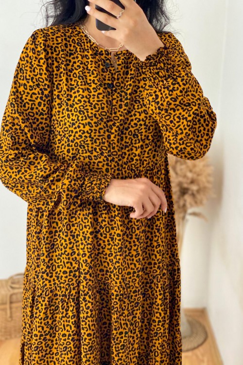  Brown Leopard Patterned Maxi Length Dress