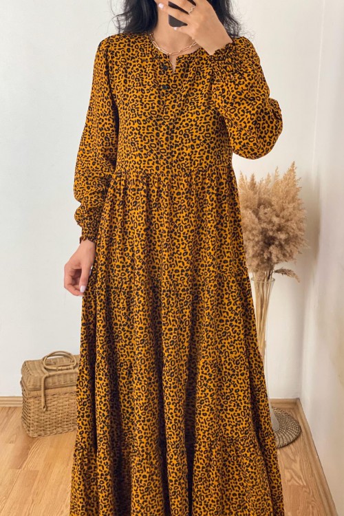  Brown Leopard Patterned Maxi Length Dress