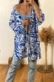 Mavi Beyaz Desenli Kimono
