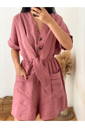 Dried Rose Front Tie Shorts Jumpsuit