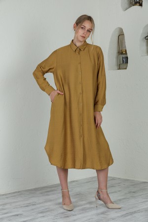 Mustard Side Oval Slit Shirt Dress