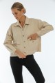 Cream Color Pocket Detailed Buttoned Denim Jacket
