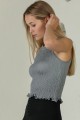 Gray Embossed Skirt Frill Detailed Sleeveless Knitwear