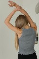 Gray Embossed Skirt Frill Detailed Sleeveless Knitwear