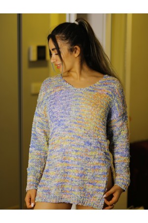 Mixed Color V-Neck Knitwear Sweater