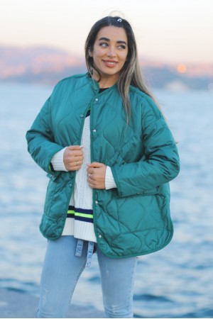 Emerald Green Quilted Bomber Jacket