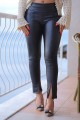High Waist Leather Trousers With Slit Legs and Fleece Inside