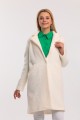 White Lined Wool Blend Boucle Coat