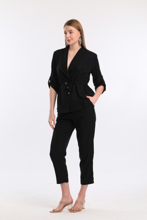 Black Jacket Epaulette Elastic Waist Original Brand Suit