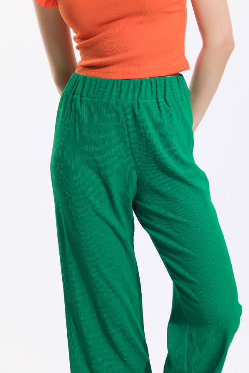 Green Elastic Waist Wide Leg Knitted Trousers