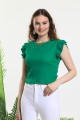 Yeşil Kolu Volanlı Zincir Detaylı Örme Bluz