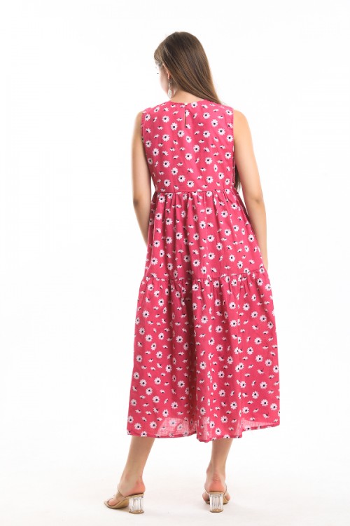 Fuchsia Daisy Pattern Sleeveless Dress