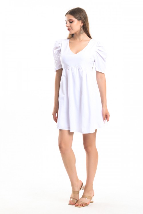 White V-Neck Lined Dress