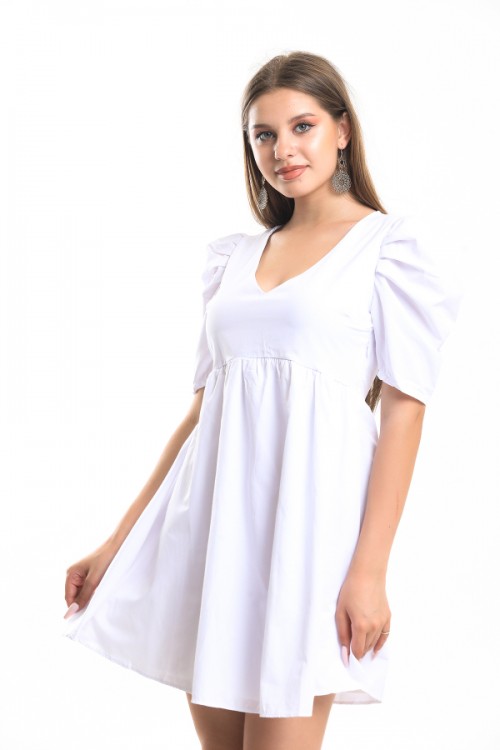 White V-Neck Lined Dress