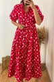 Red Daisy Pattern Front Buttoned Dress