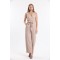 Beige Color Double Breasted Collar Waist Belted Jumpsuit