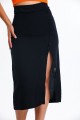 Black Button Detailed Slit Linen Skirt