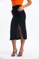 Black Button Detailed Slit Linen Skirt